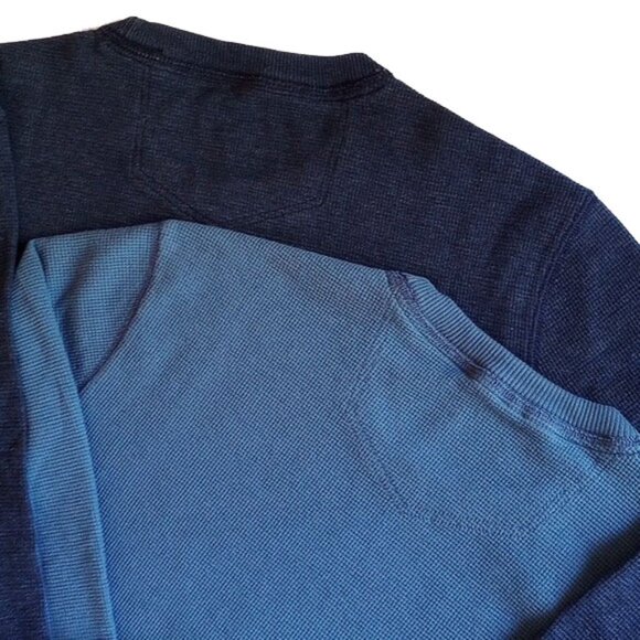 TWO 2 Eddie Bauer Outdoor Cotton Blend Waffle Knit Crew Neck Thermal Shirt Blue - Picture 2 of 9